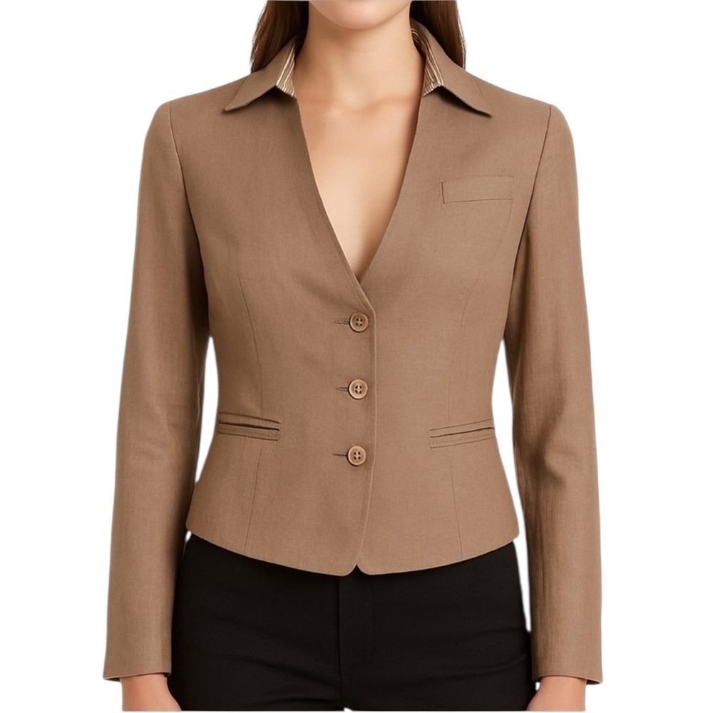 Sao Paulo Chocolate Brown Stripe Collar Linen Jacket